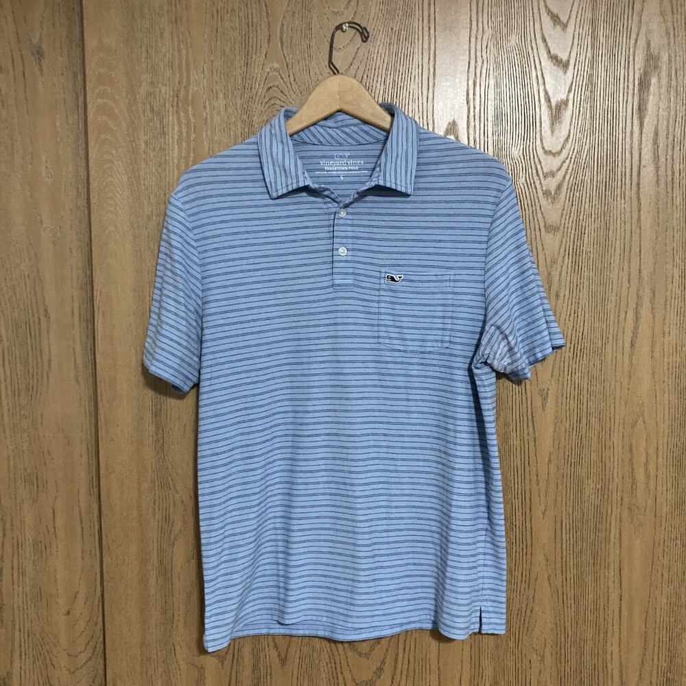 Vineyard Vines Edgartown Polo Light/Dark Blue Striped Pima Stretch Men's Size S